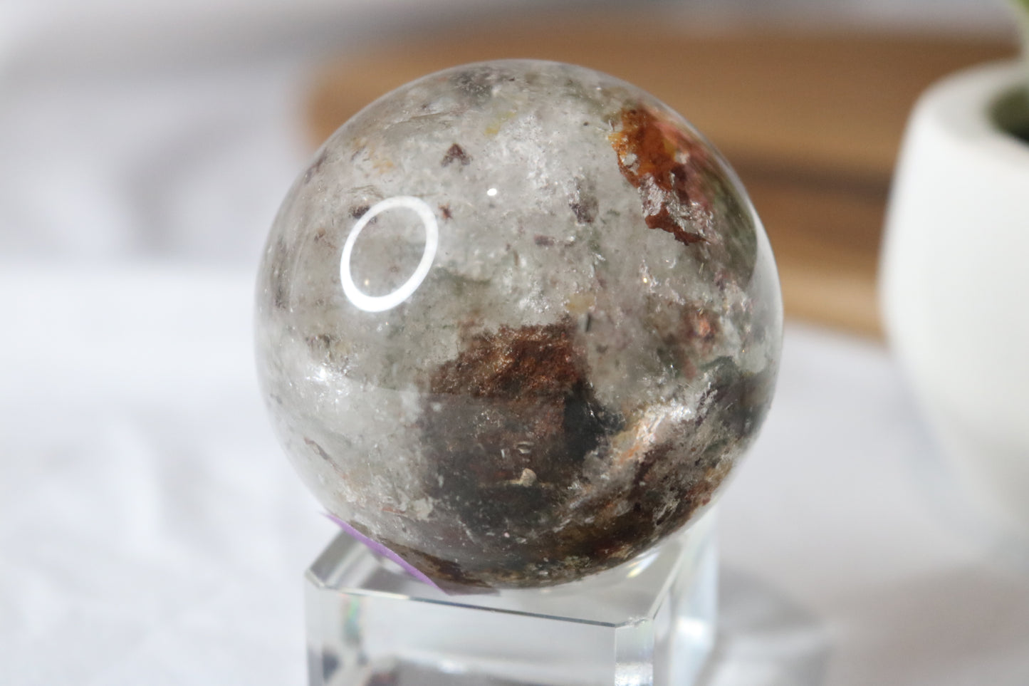 "Double Dimension" Beautiful, Clear Phantom Quartz Sphere