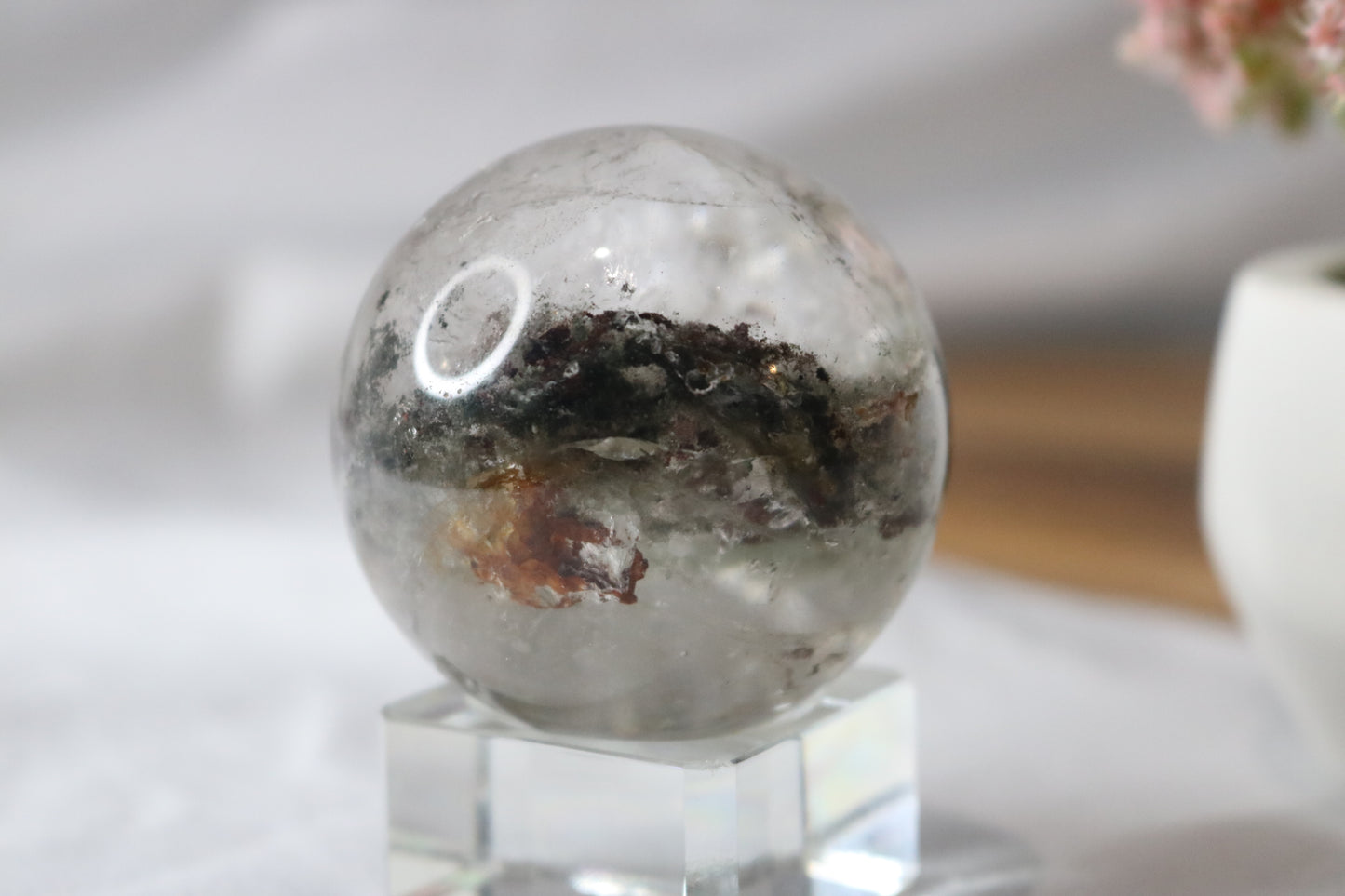 "Double Dimension" Beautiful, Clear Phantom Quartz Sphere