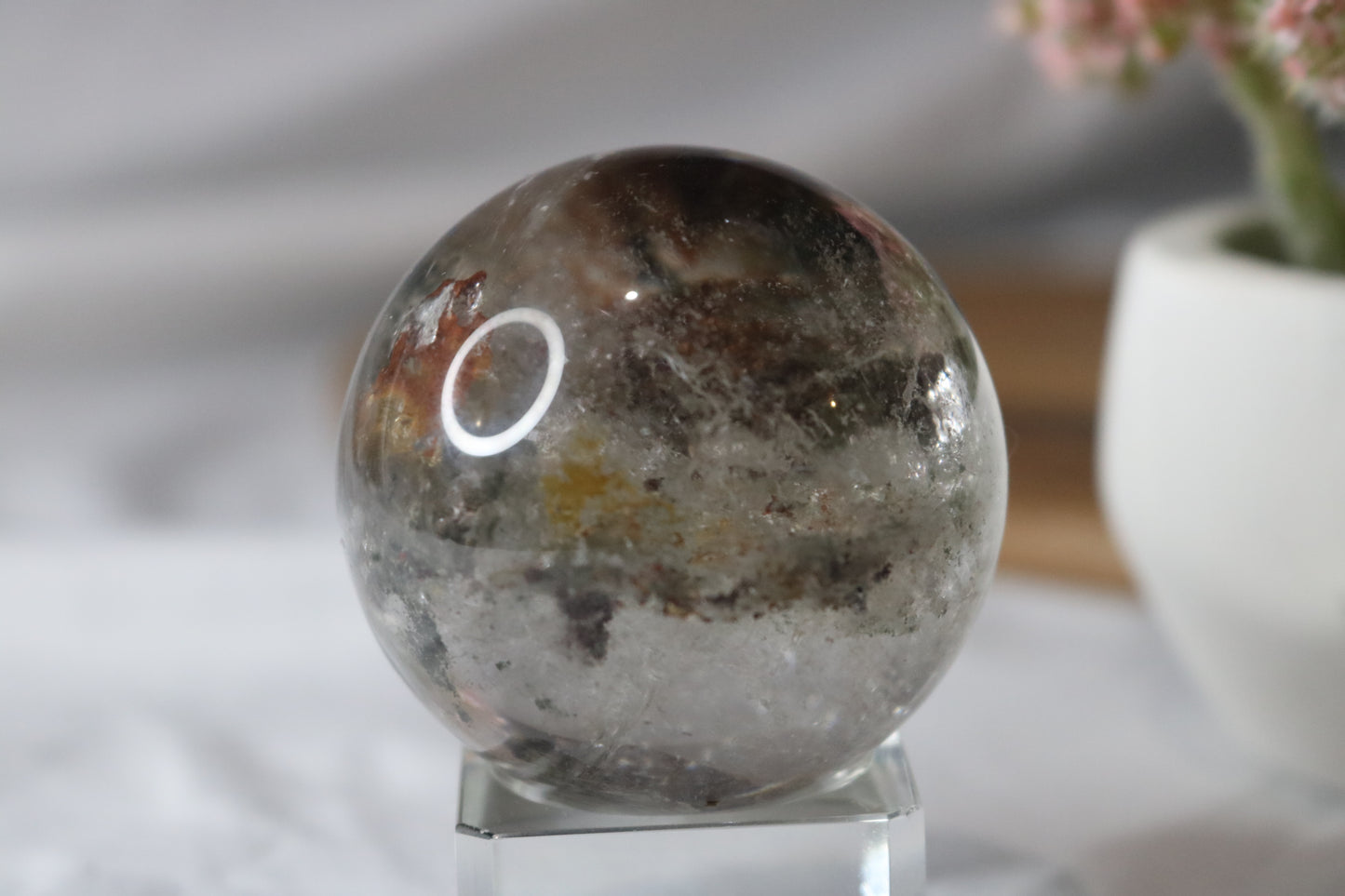 "Double Dimension" Beautiful, Clear Phantom Quartz Sphere