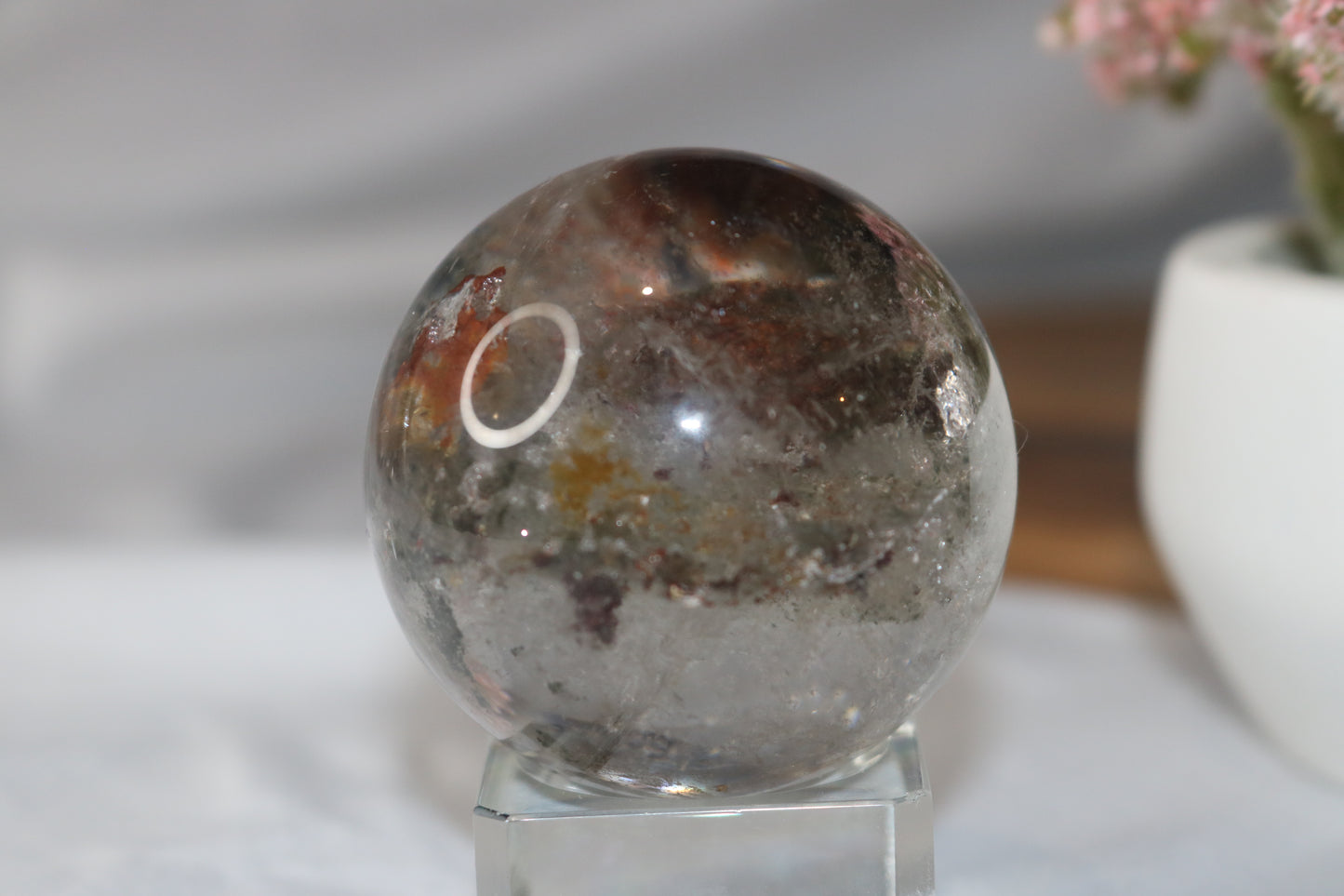 "Double Dimension" Beautiful, Clear Phantom Quartz Sphere