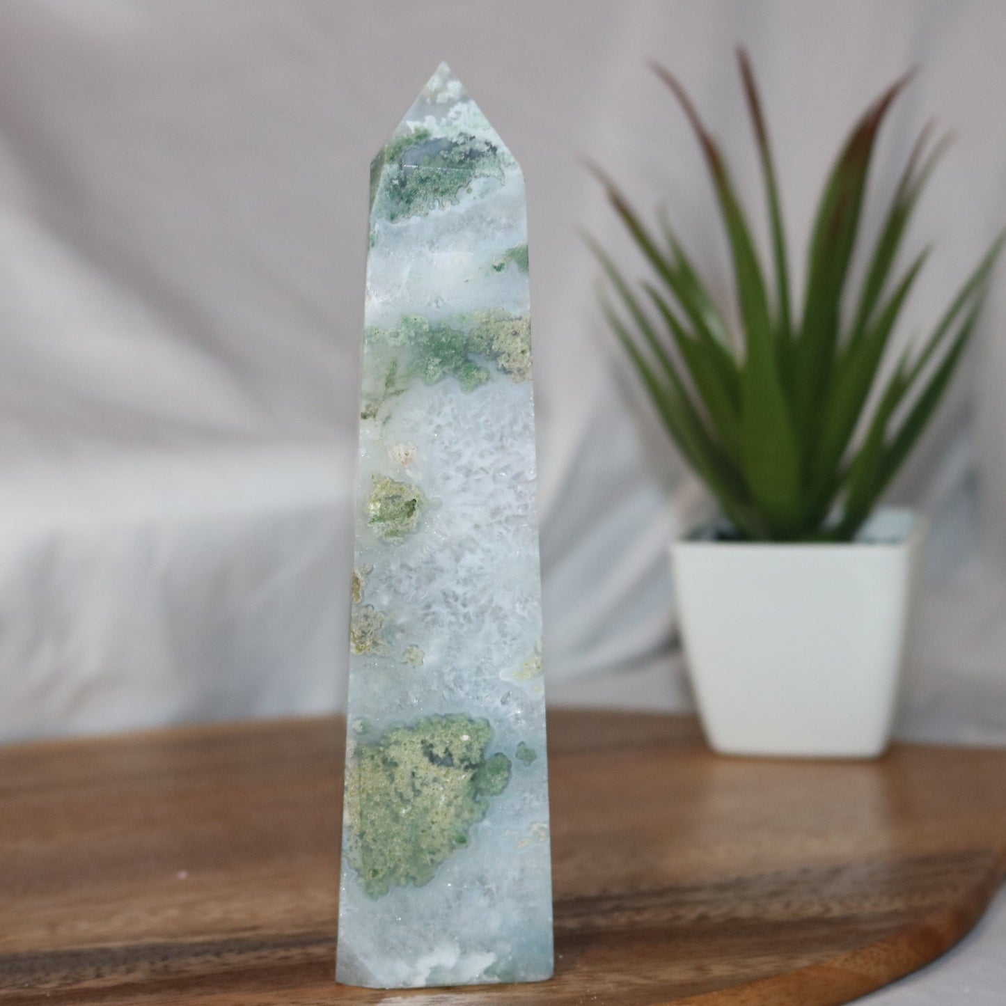 6-inch Druzy Large Beautiful Moss Agate Tower