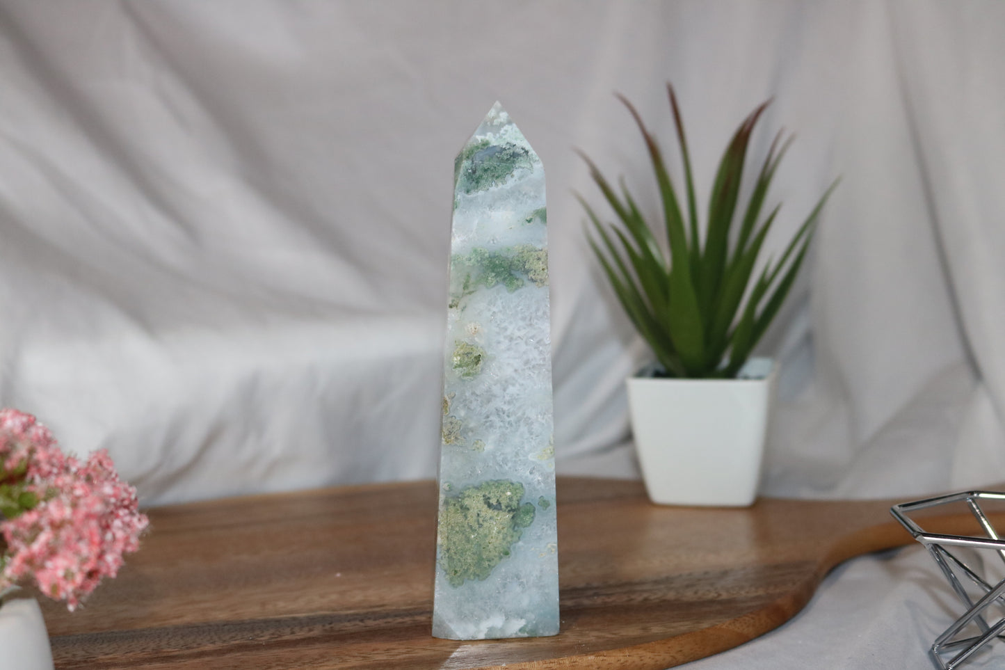 6-inch Druzy Large Beautiful Moss Agate Tower