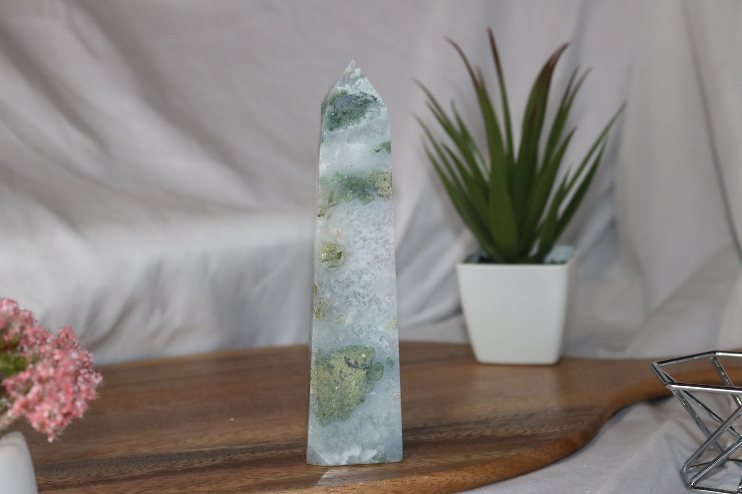 6-inch Druzy Large Beautiful Moss Agate Tower