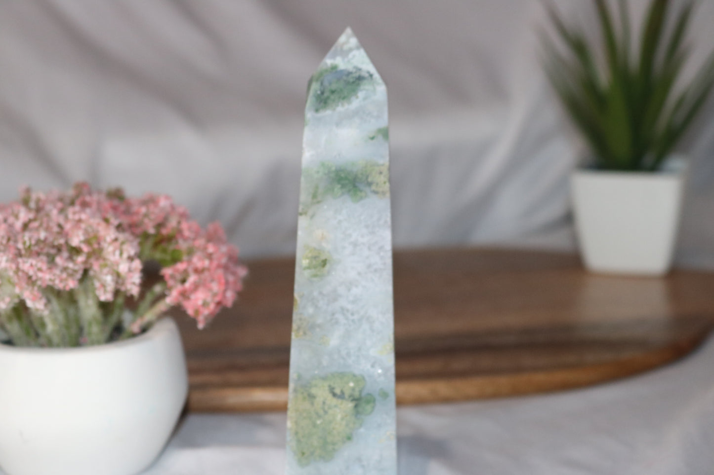 6-inch Druzy Large Beautiful Moss Agate Tower