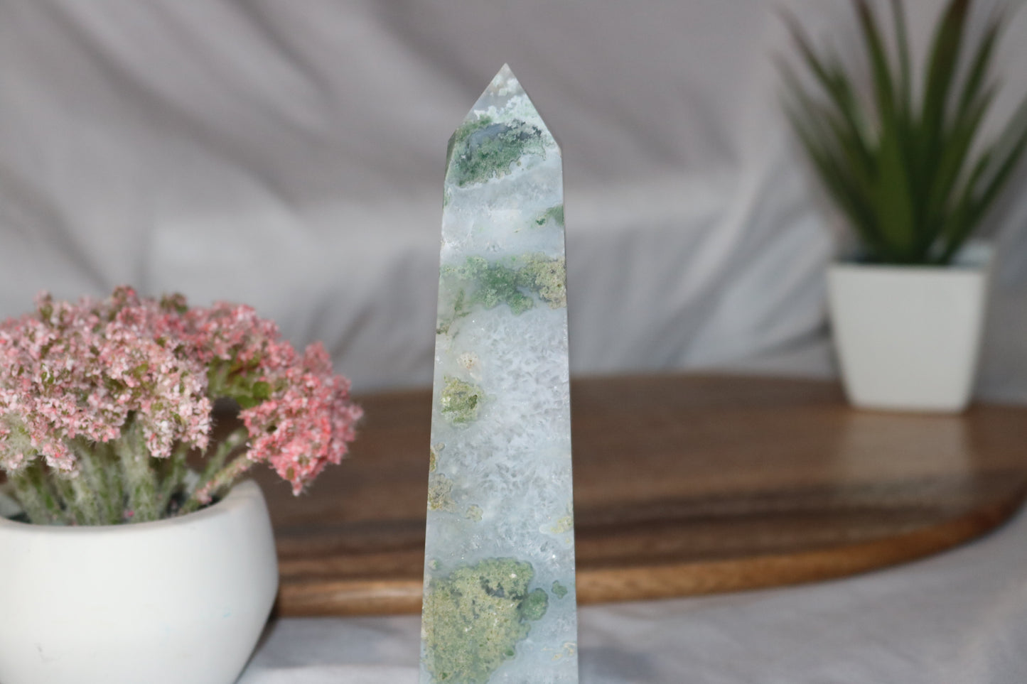 6-inch Druzy Large Beautiful Moss Agate Tower