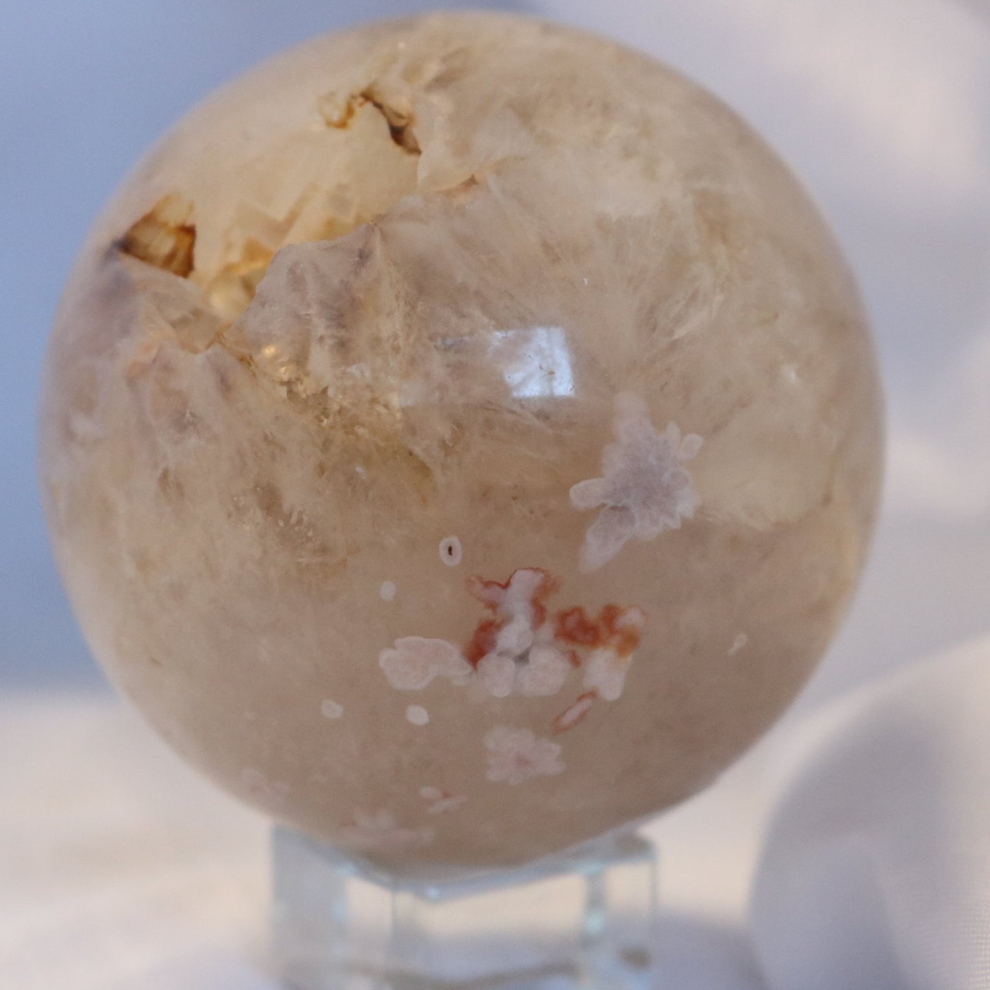 Cherry Blossom Agate Sphere with Cave Cluster