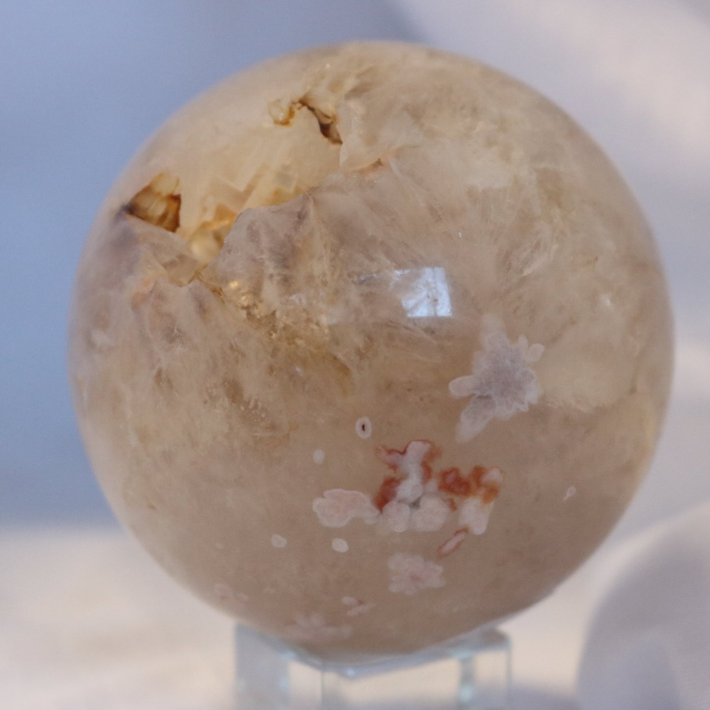 Cherry Blossom Agate Sphere with Cave Cluster