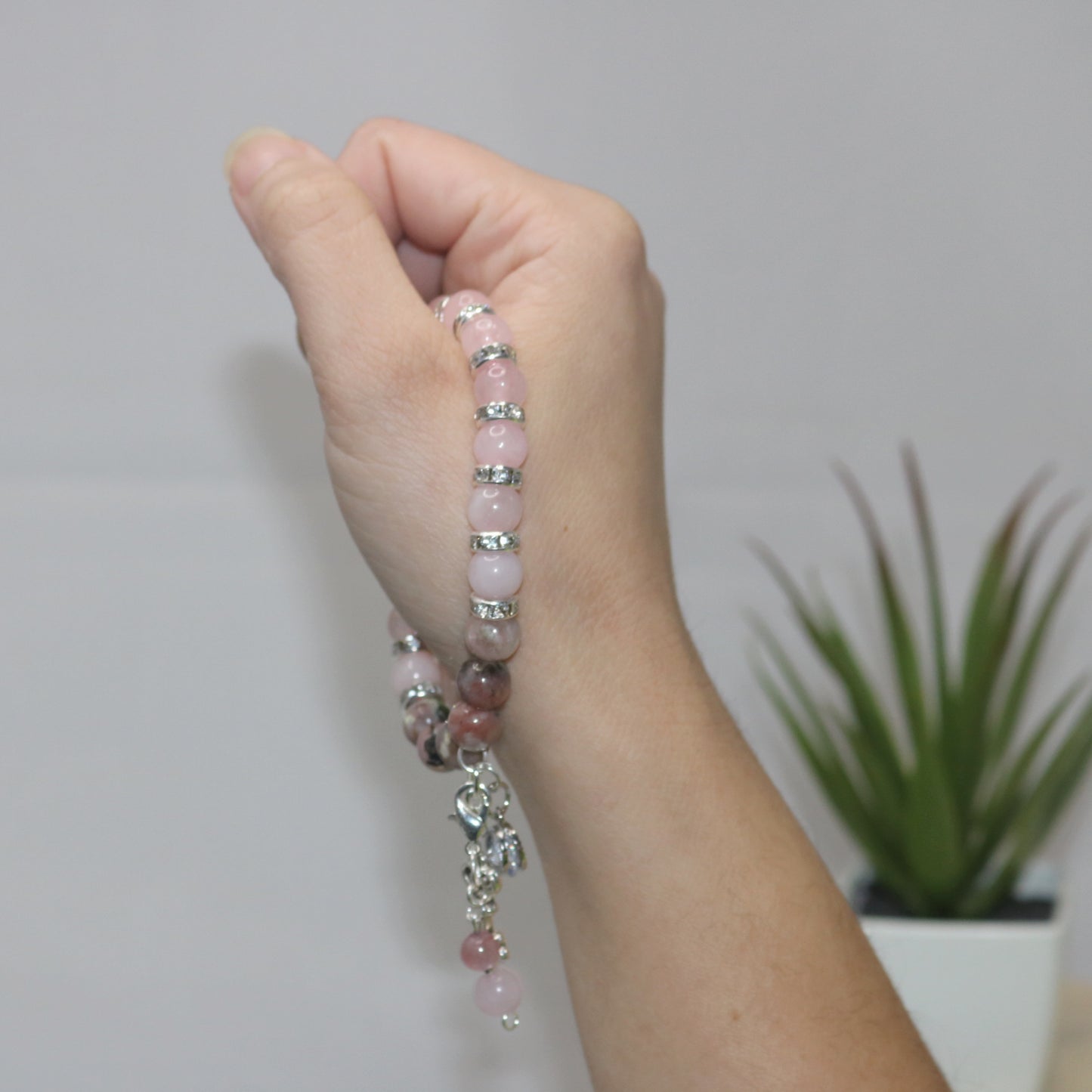 Love Bracelet. Natural Rose Quartz x Rhodonite Crystal Beads Bracelet.