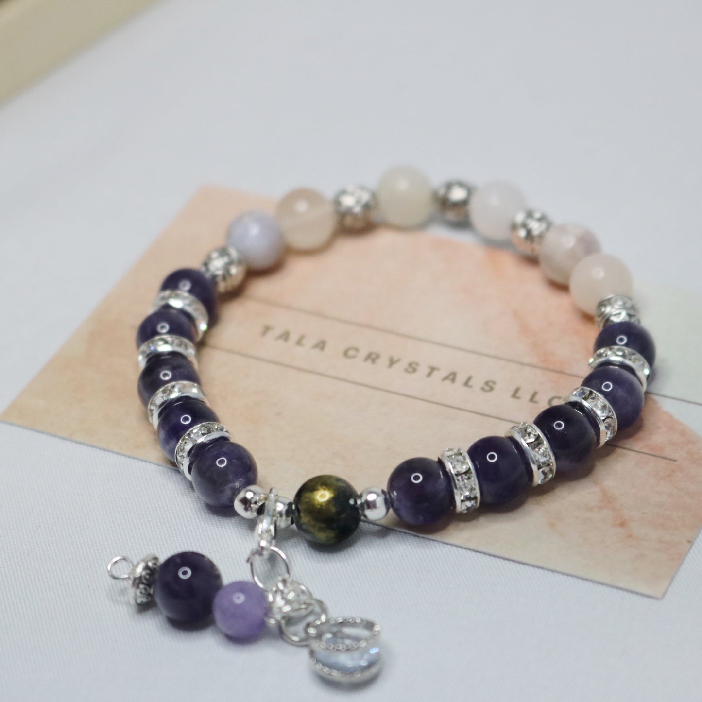 Power Up Bracelet. Natural Golden Obsidian x Amethyst x Flower Agate