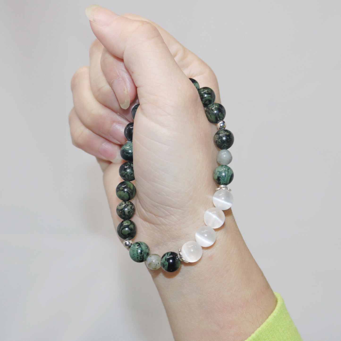 Calming Bracelet. Natural Kambaba Jasper x Selenite Crystal Beads