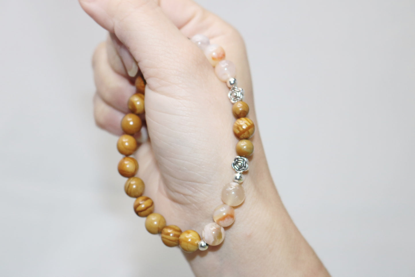 Earth Bracelet. Natura Petrified Jasper x Flower Agate Crystal beads bracelet