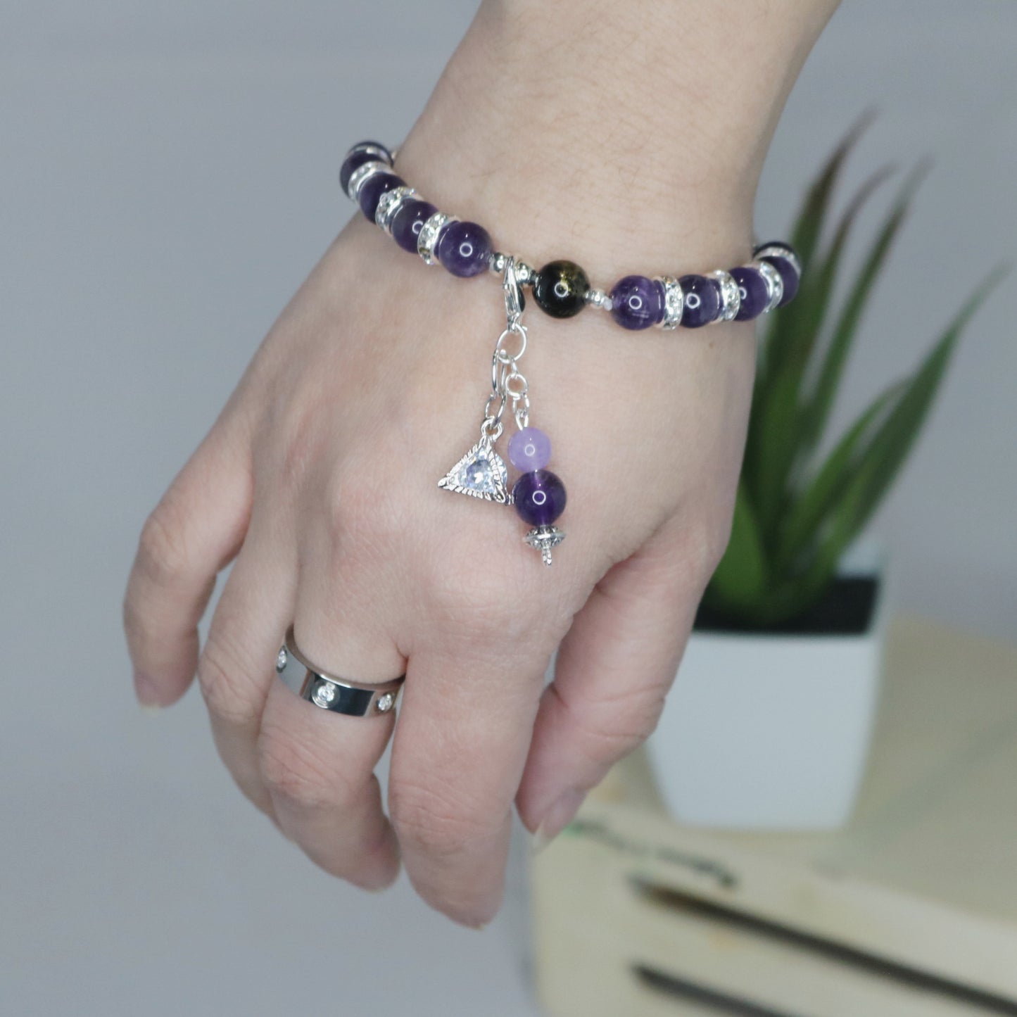 Power Up Bracelet. Natural Golden Obsidian x Amethyst x Flower Agate
