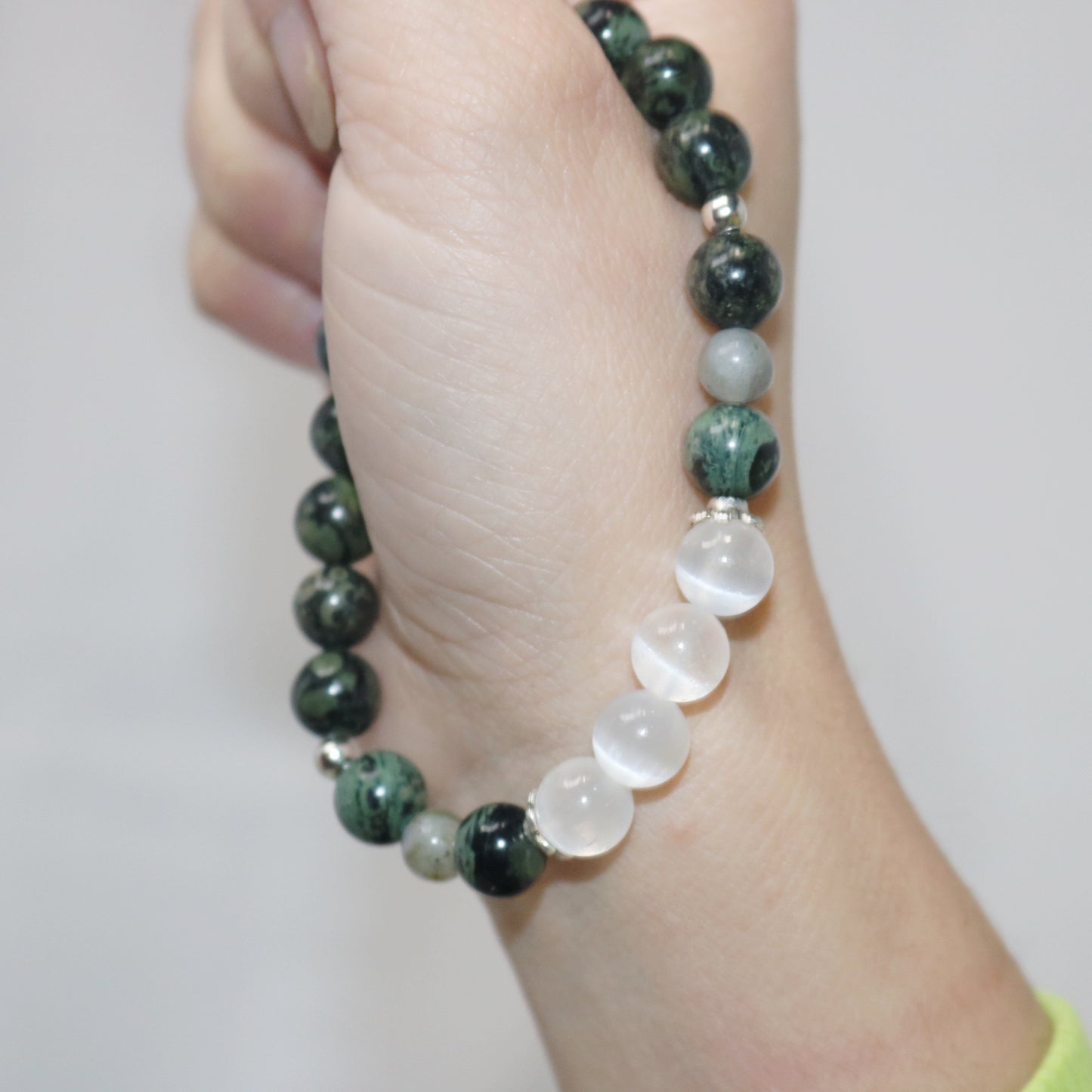 Calming Bracelet. Natural Kambaba Jasper x Selenite Crystal Beads