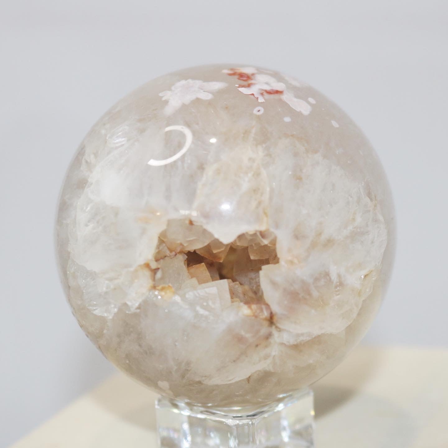 Cherry Blossom Agate Sphere with Cave Cluster