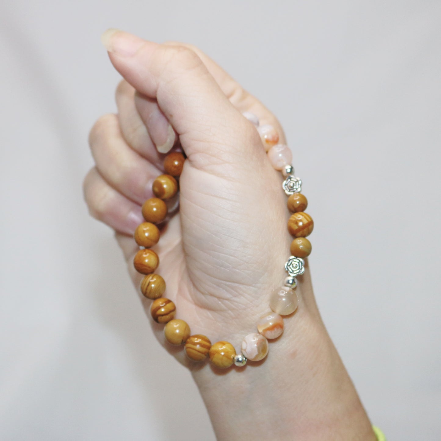 Earth Bracelet. Natura Petrified Jasper x Flower Agate Crystal beads bracelet