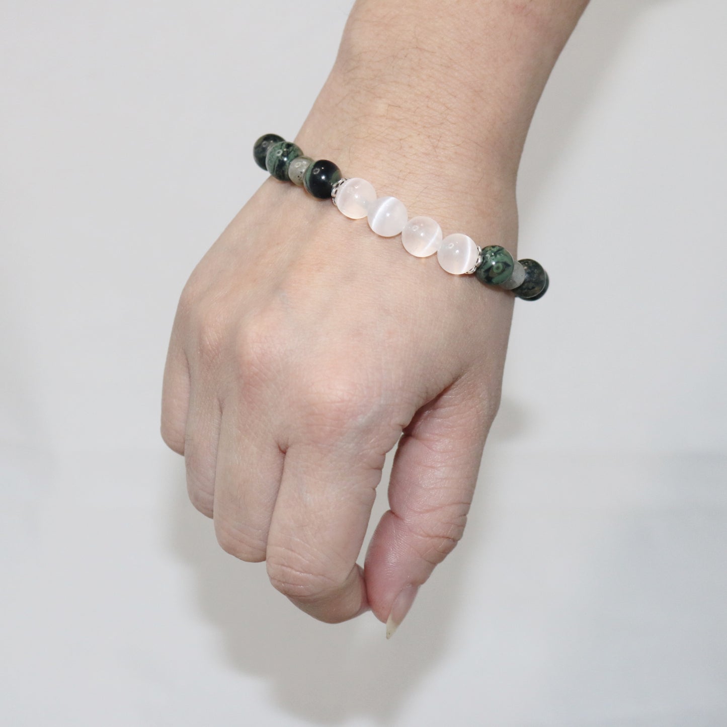 Calming Bracelet. Natural Kambaba Jasper x Selenite Crystal Beads