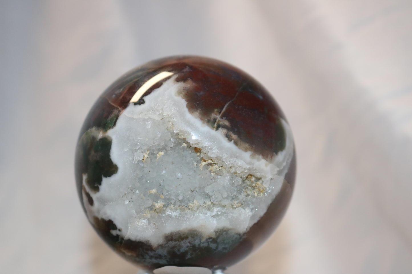 Large Druzy Moss Agate x Red Jasper Sphere. Druzy Crystal Ball. Moss Aagte Sphere