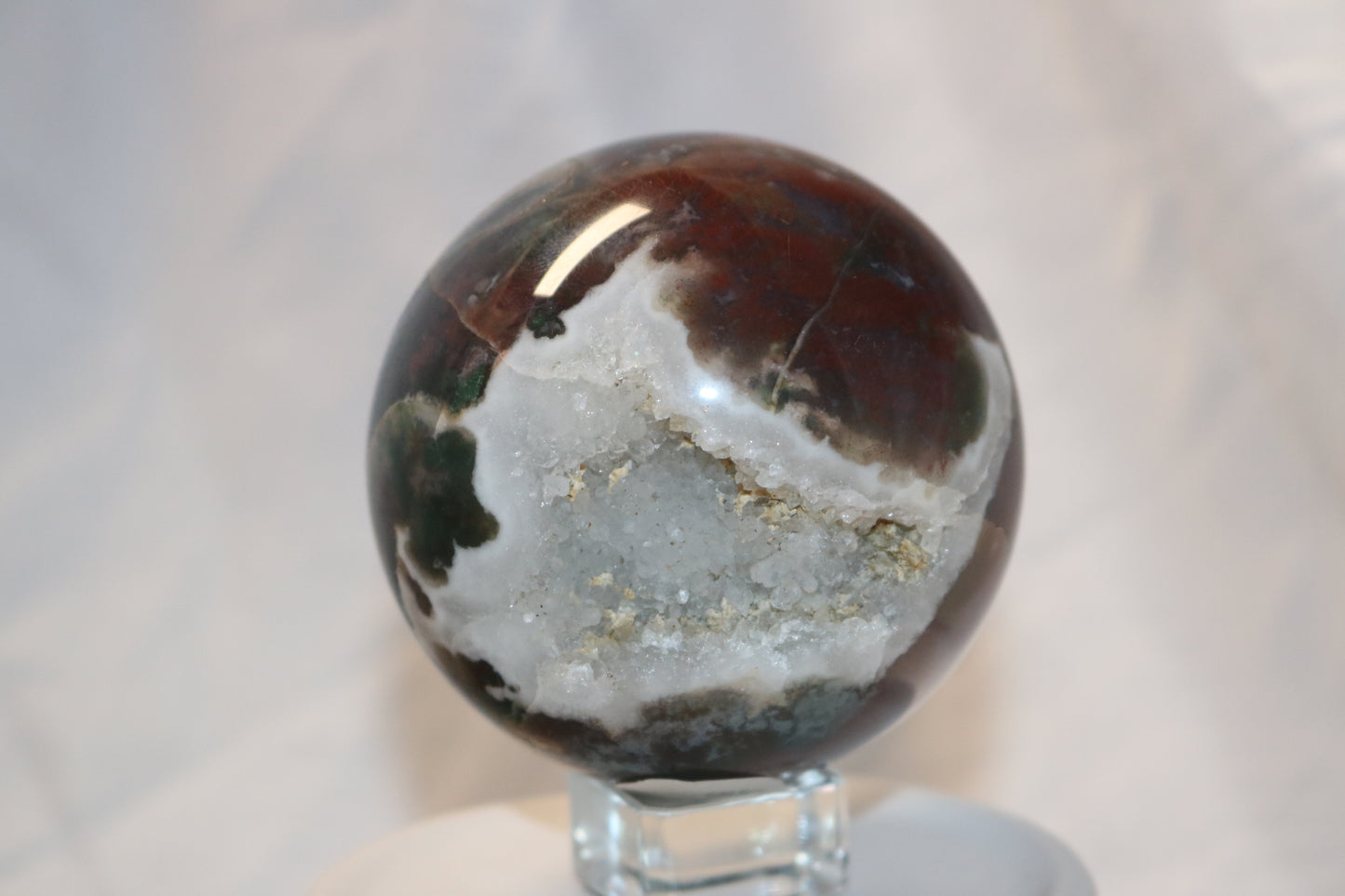 Large Druzy Moss Agate x Red Jasper Sphere. Druzy Crystal Ball. Moss Aagte Sphere