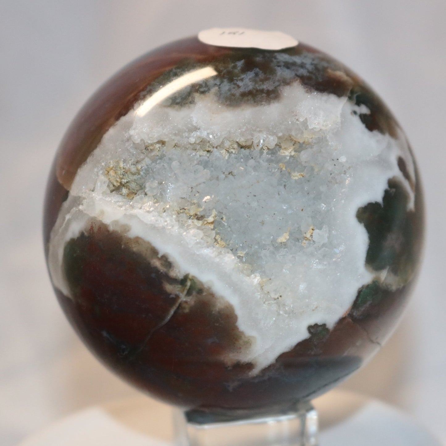 Large Druzy Moss Agate x Red Jasper Sphere. Druzy Crystal Ball. Moss Aagte Sphere