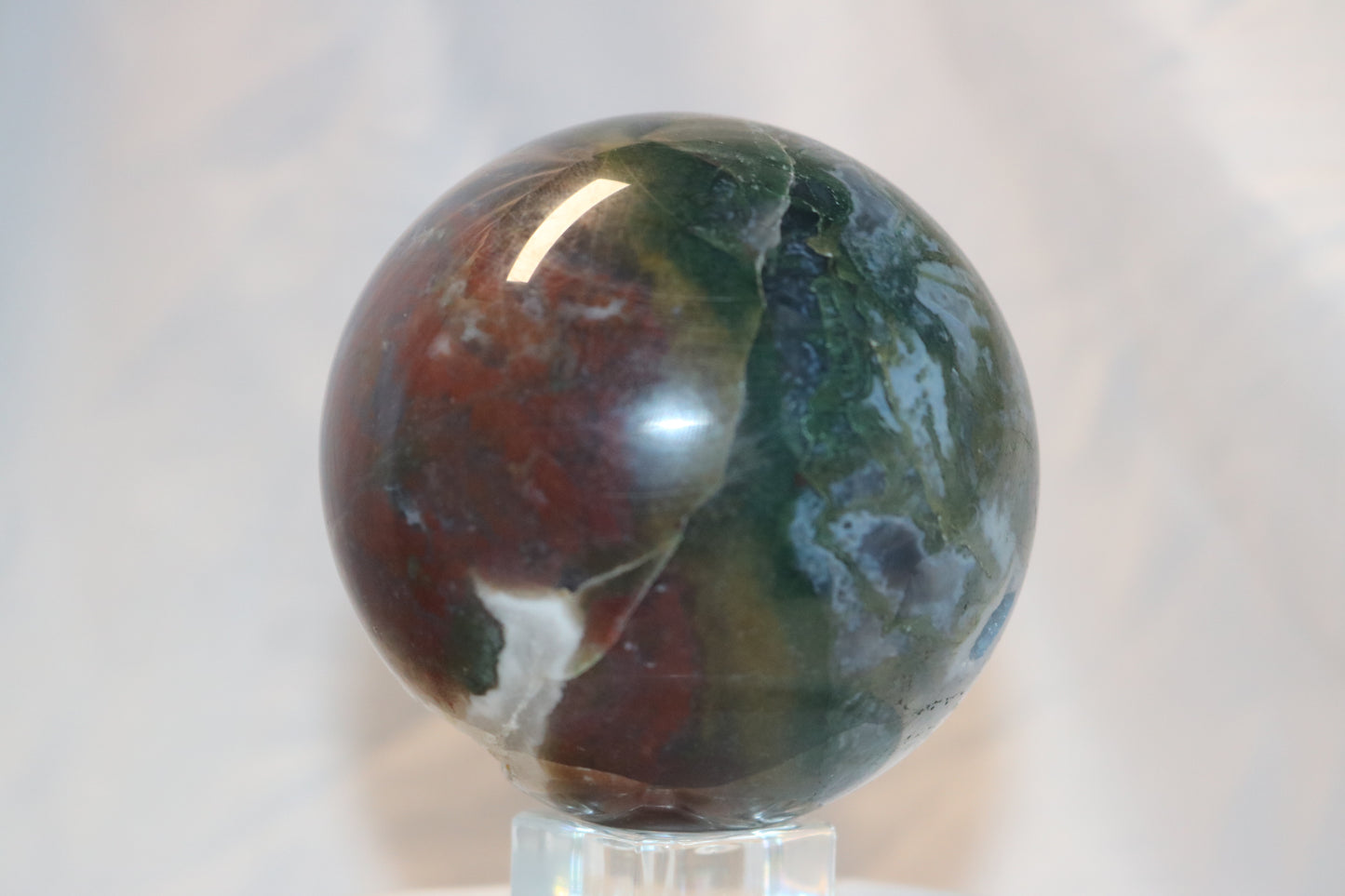 Large Druzy Moss Agate x Red Jasper Sphere. Druzy Crystal Ball. Moss Aagte Sphere