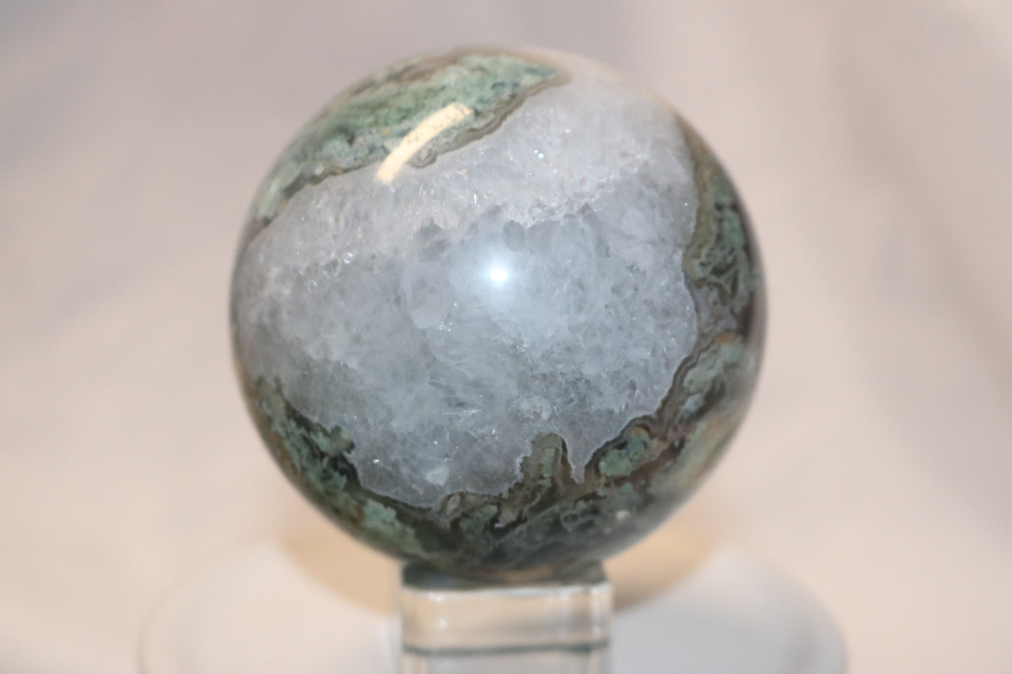 Druzy Rainforest Moss Agate Sphere. Druzy Moss Agate Crystal Ball.