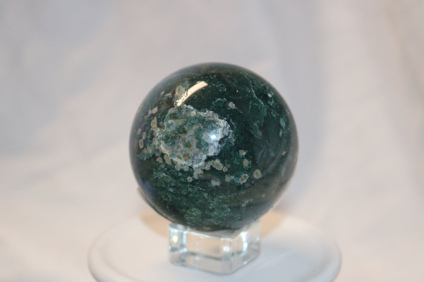 Moss Agate Sphere. Dark Green Moss Agate Crystal Ball
