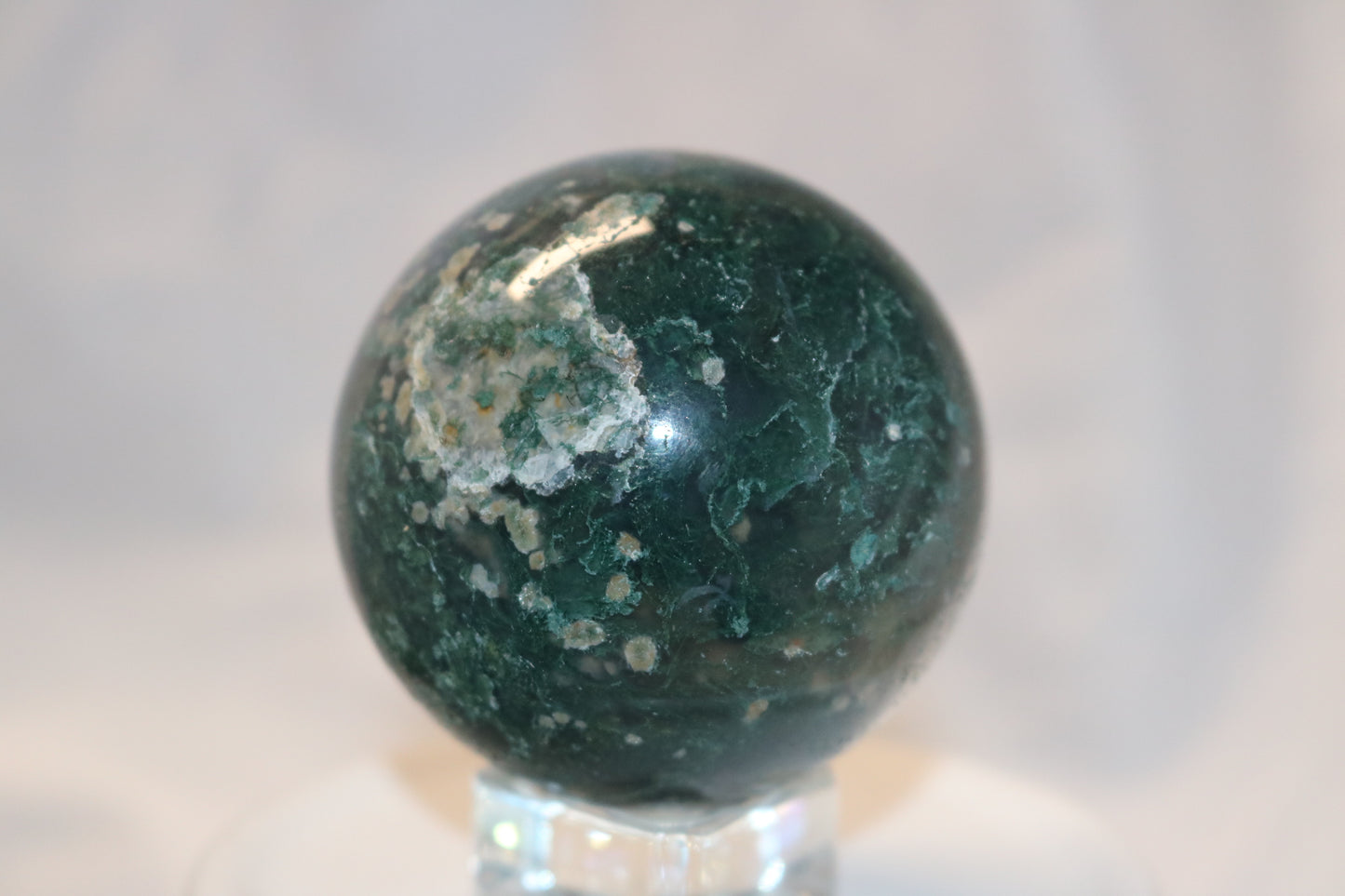 Moss Agate Sphere. Dark Green Moss Agate Crystal Ball