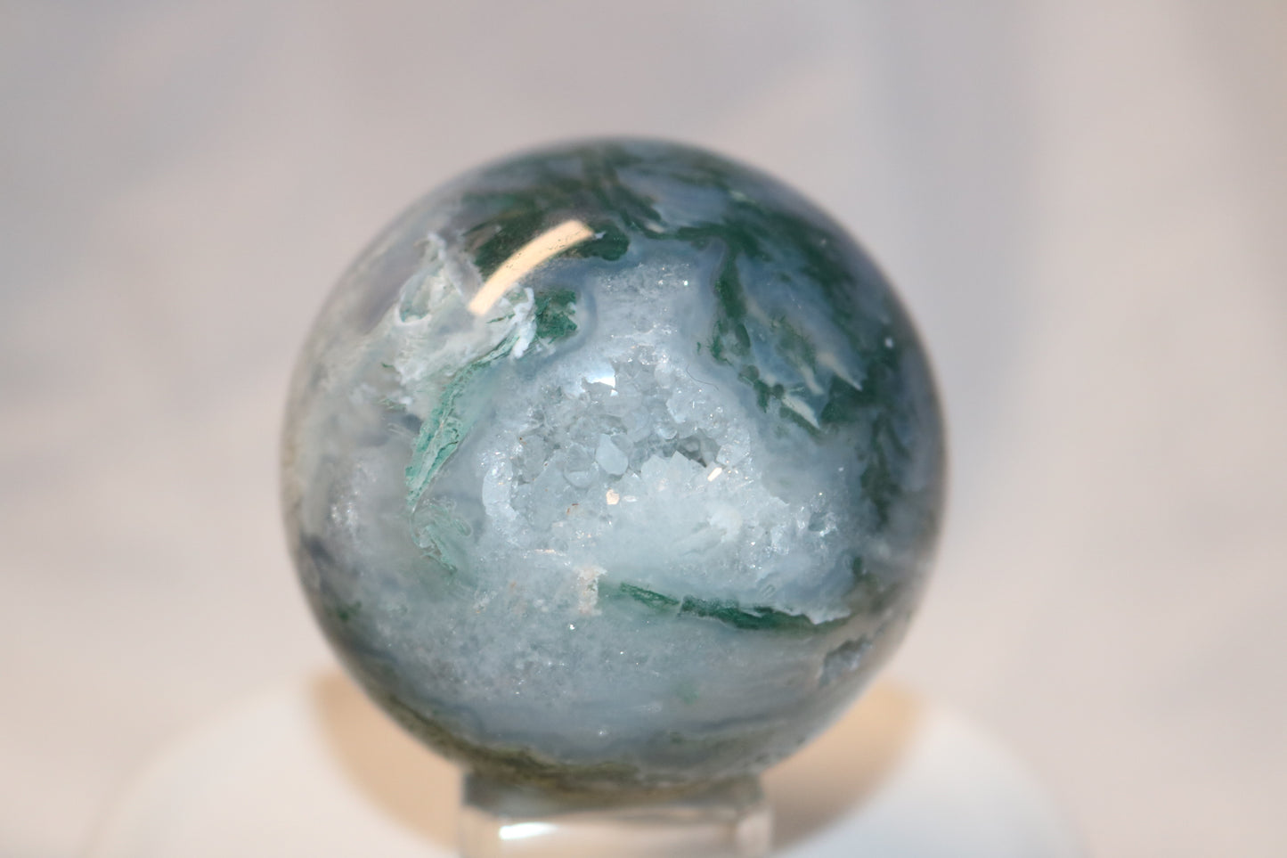 Druzy Rainforest Moss Agate Sphere. Rainforest Crystal Ball. Beautiful Druzy Moss Agate