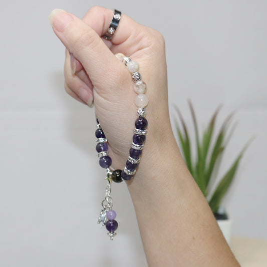 Power Up Bracelet. Natural Golden Obsidian x Amethyst x Flower Agate