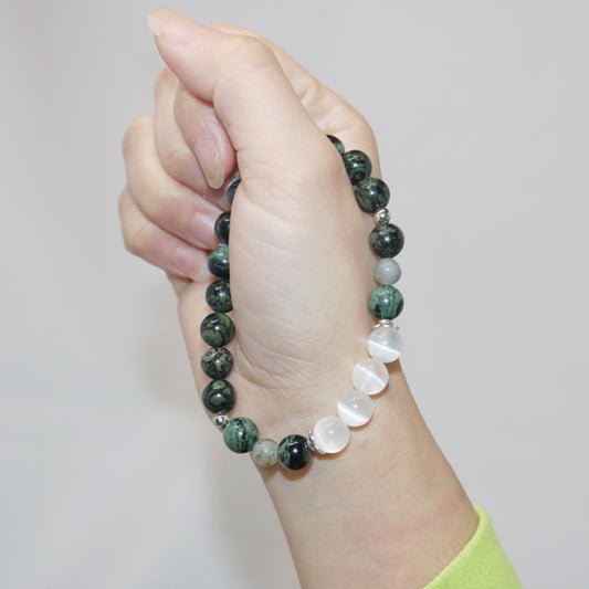 Calming Bracelet. Natural Kambaba Jasper x Selenite Crystal Beads