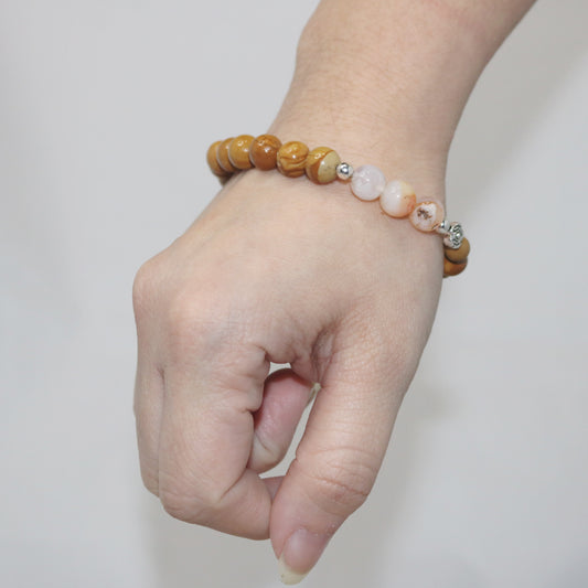 Earth Bracelet. Natura Petrified Jasper x Flower Agate Crystal beads bracelet