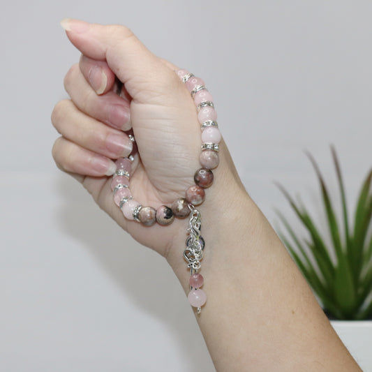 Love Bracelet. Natural Rose Quartz x Rhodonite Crystal Beads Bracelet.