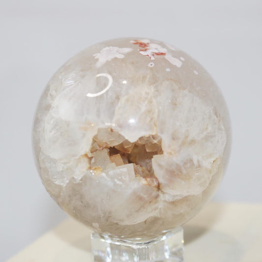 Cherry Blossom Agate Sphere with Cave Cluster