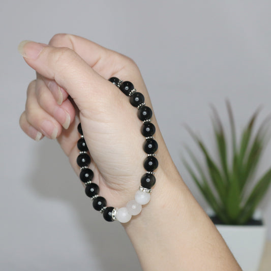 Protection Bracelet. Silver Obsidian x Selenite Natural Crystal Beads Bracelet