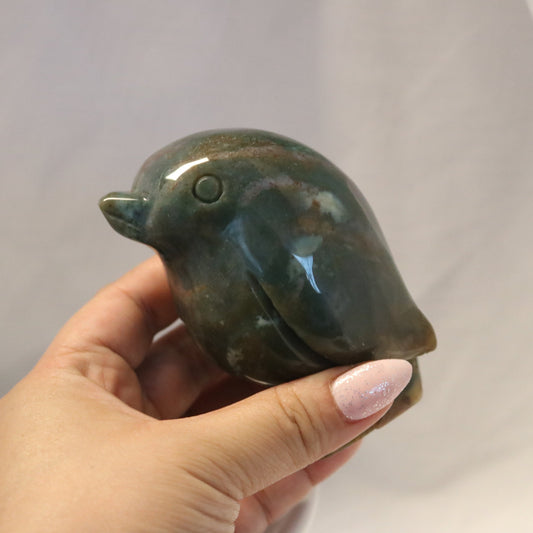 Beautiful Ocean Jasper Penguin Carving