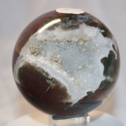 Large Druzy Moss Agate x Red Jasper Sphere. Druzy Crystal Ball. Moss Aagte Sphere
