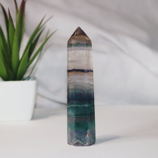Clear Rainbow Fluorite Tower