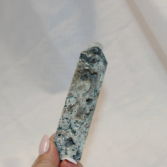 Semi-polished Raw Moss Agate Tower