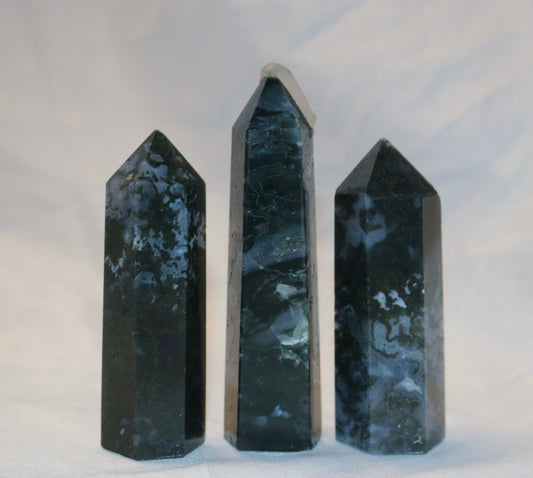 Unique Dark Green Moss Agate Tower.