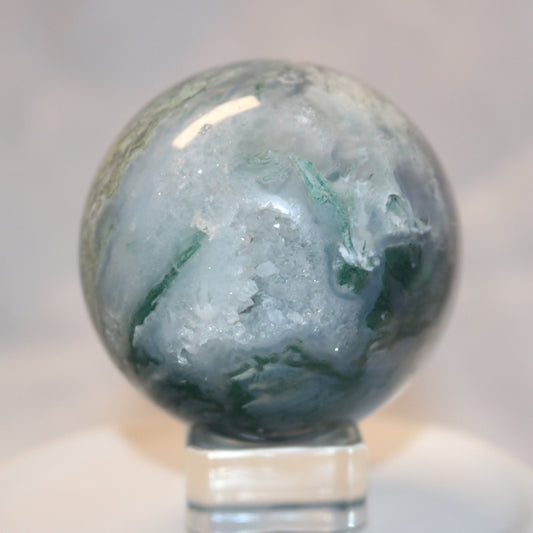 Druzy Rainforest Moss Agate Sphere. Rainforest Crystal Ball. Beautiful Druzy Moss Agate