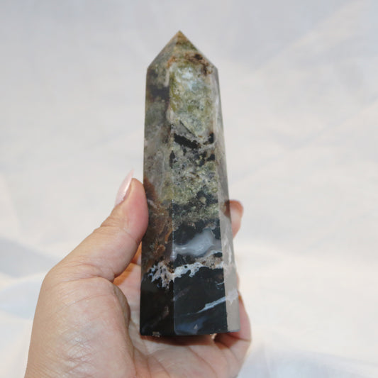 Unique Dark Moss Agate Tower